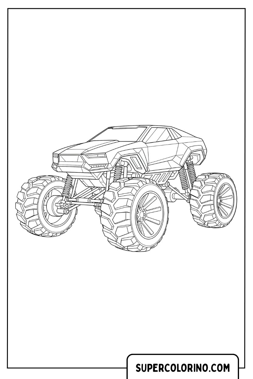 Auto Sportiva Trasformata in Monster Truck Pagina da Colorare