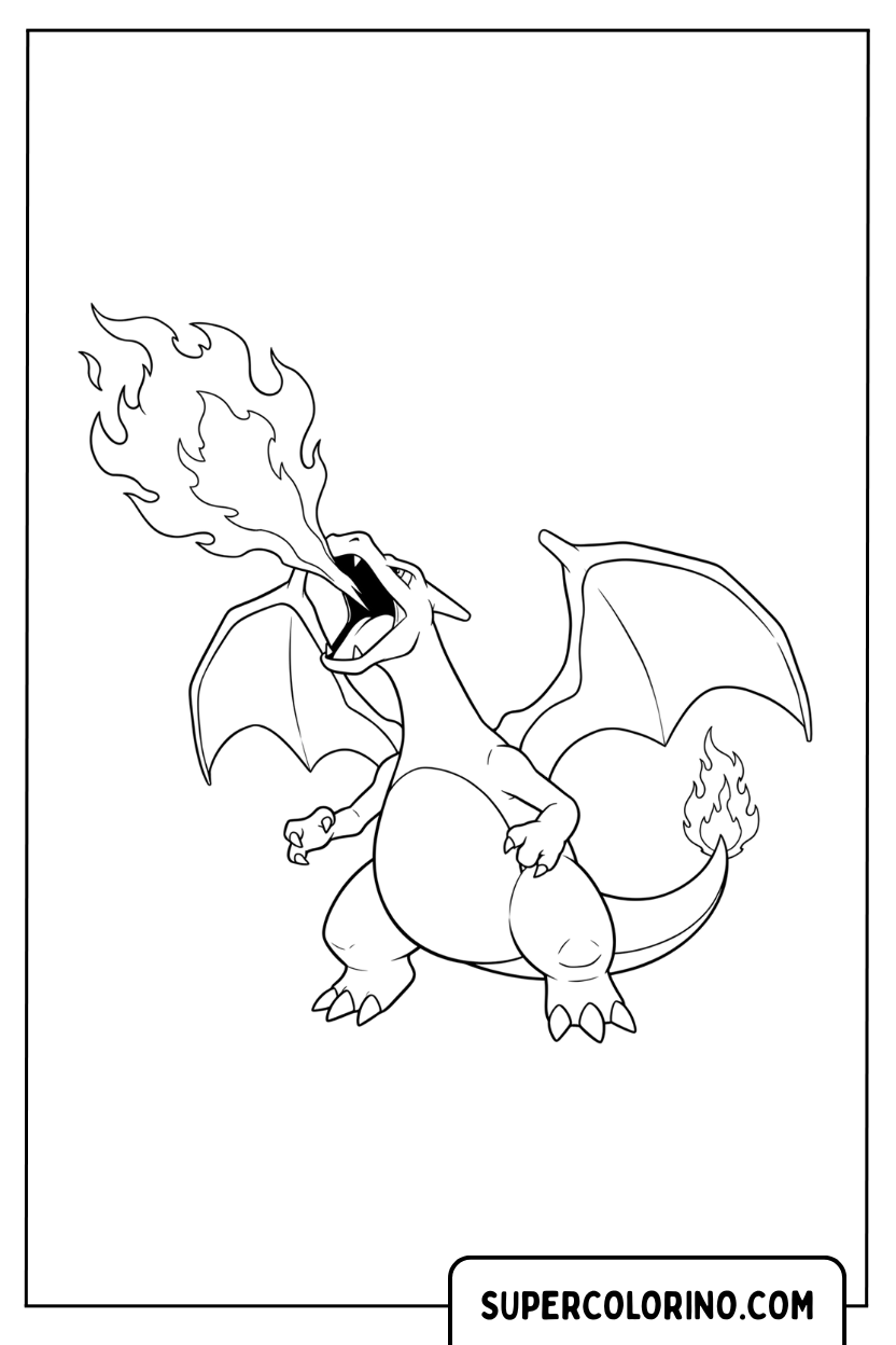 Charizard blaast krachtig vuur – Kleurplaat