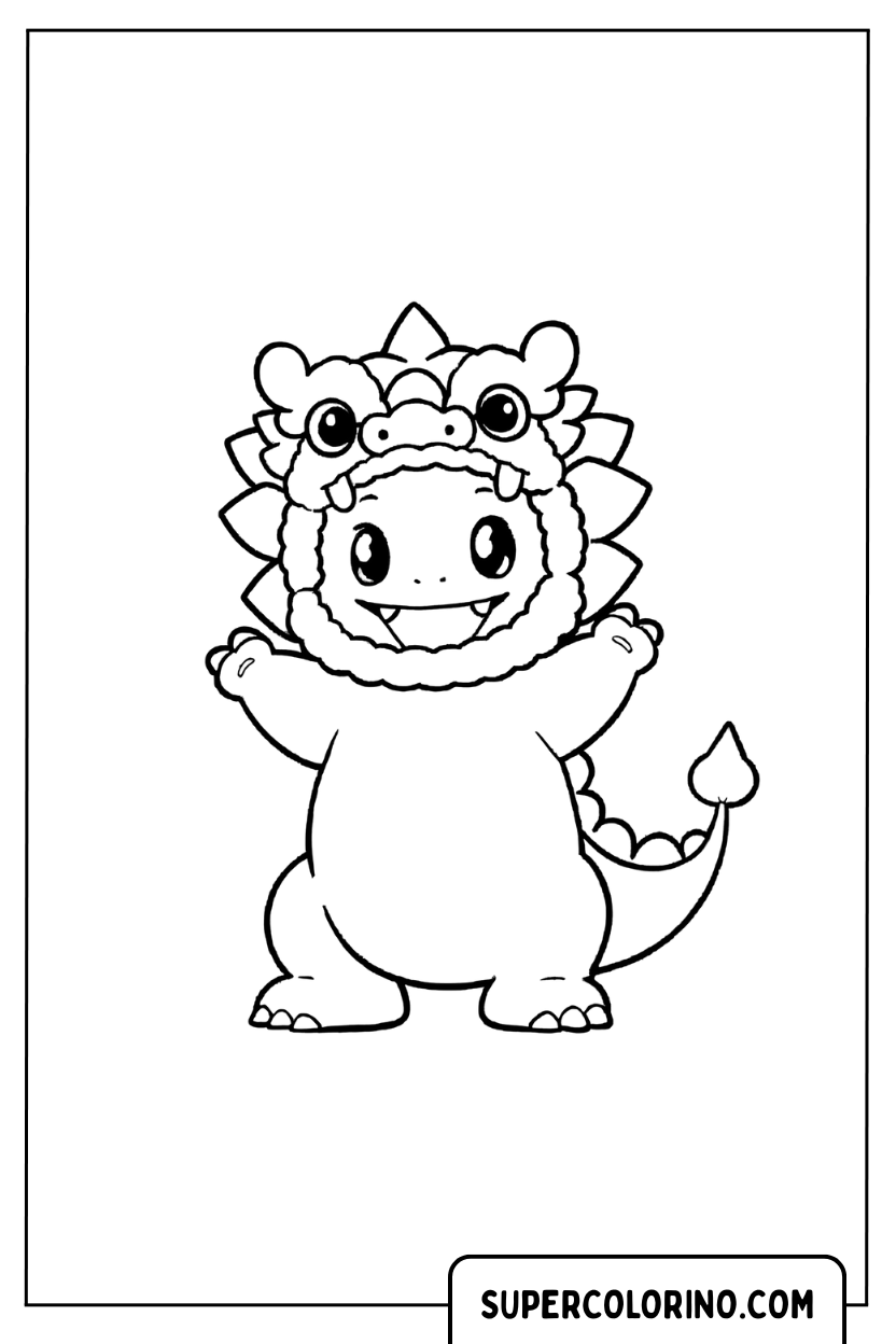 Charmander in feestelijk kostuum – Kleurplaat