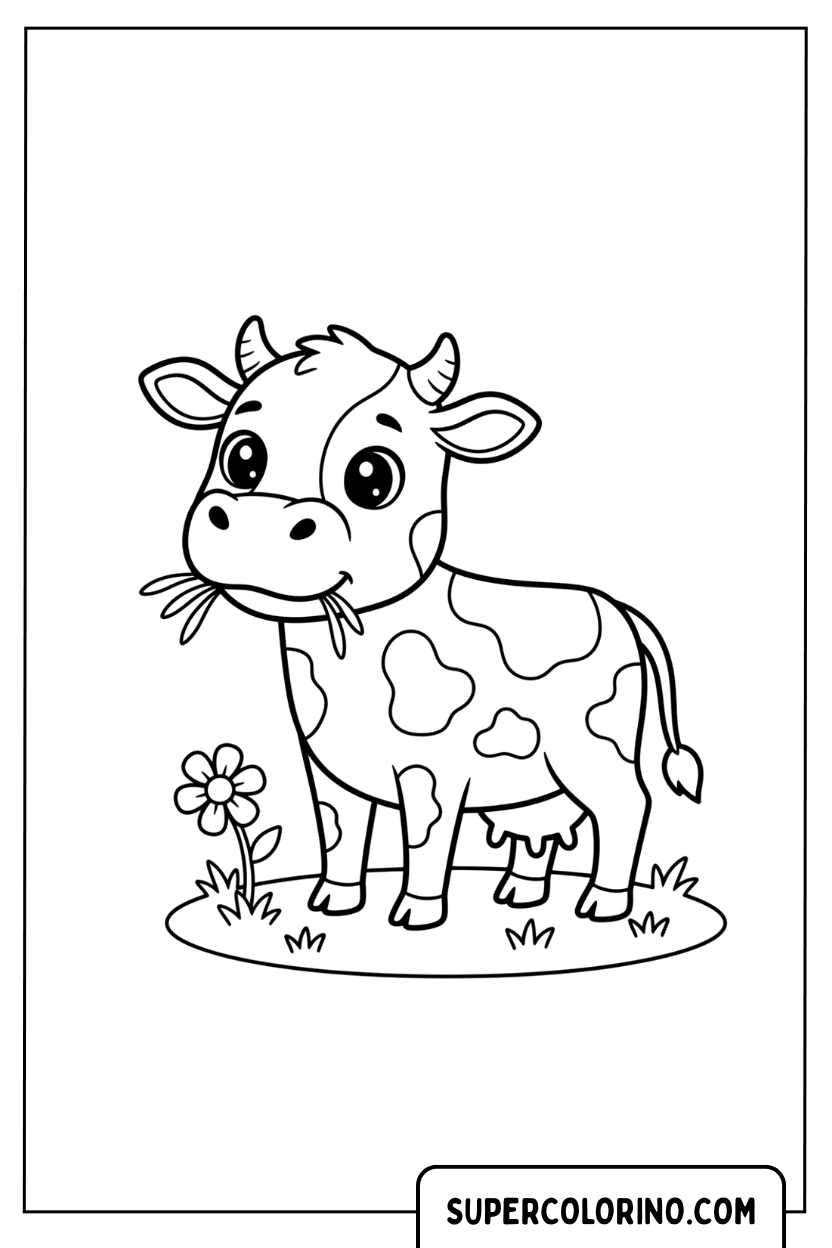 Ich entwerfe eine Kuh, die Gras frisst, um sie auszumalen