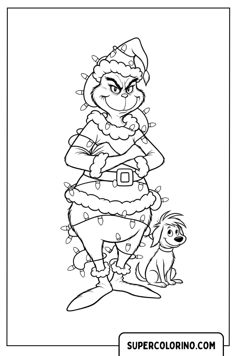 Design des Grinch mit Max in einer Weihnachtsversion zum Ausmalen