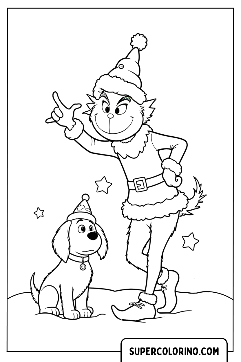 Malvorlage des Grinch mit seinem Hund Max