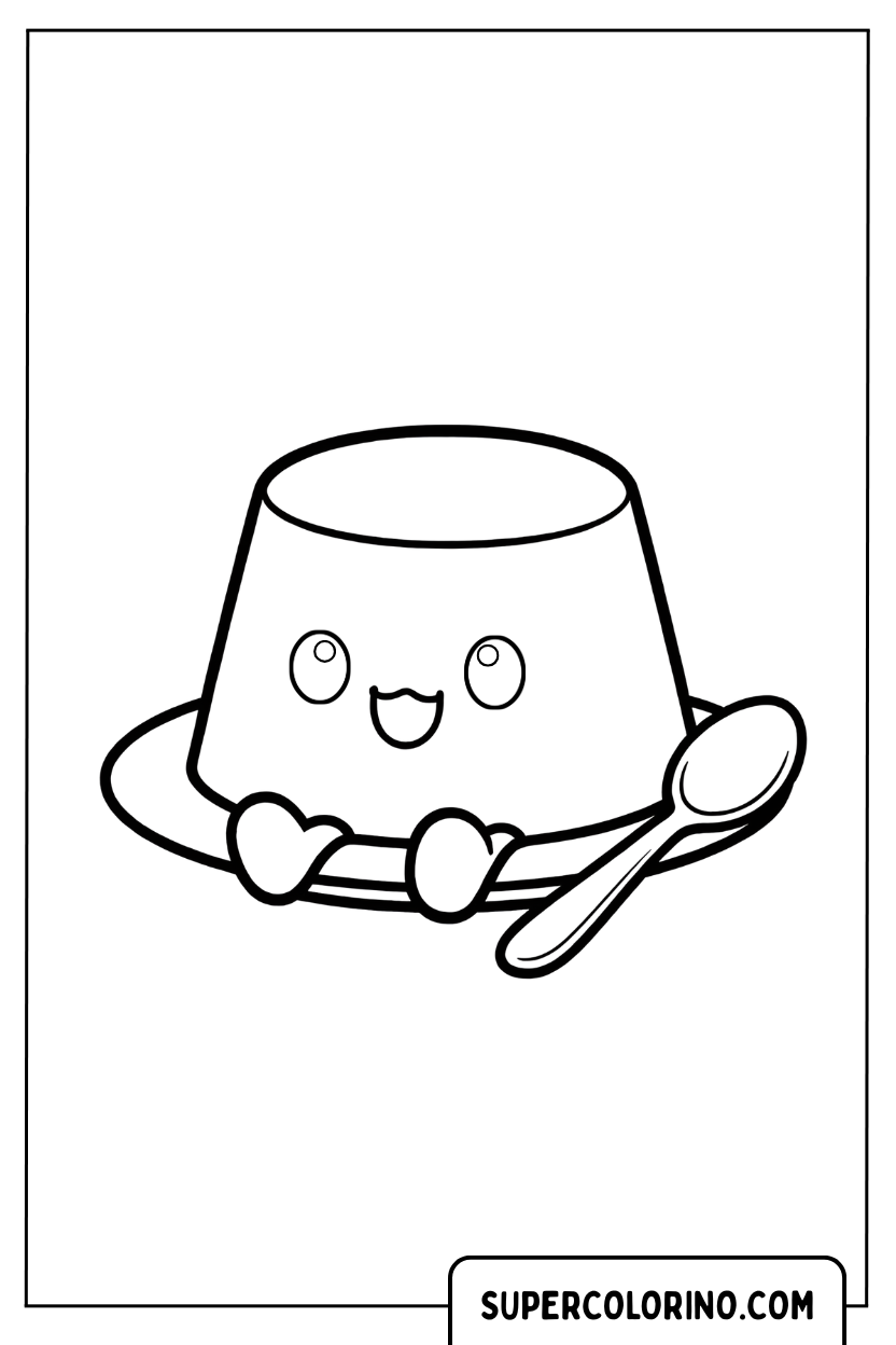 Coloriage d'un pudding souriant avec une cuillère