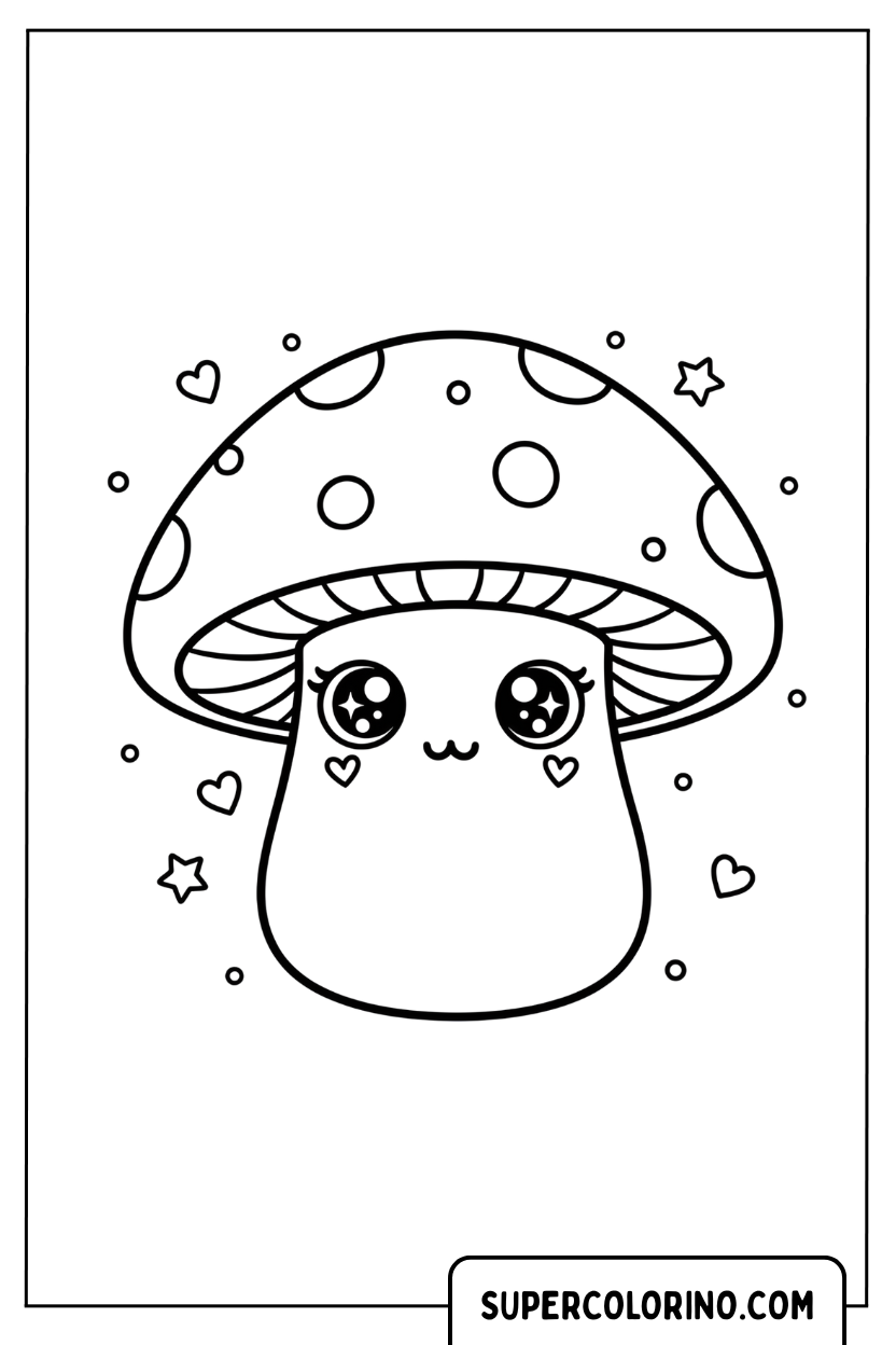 Malvorlage eines Kawaii-Zauberpilzes mit Augen