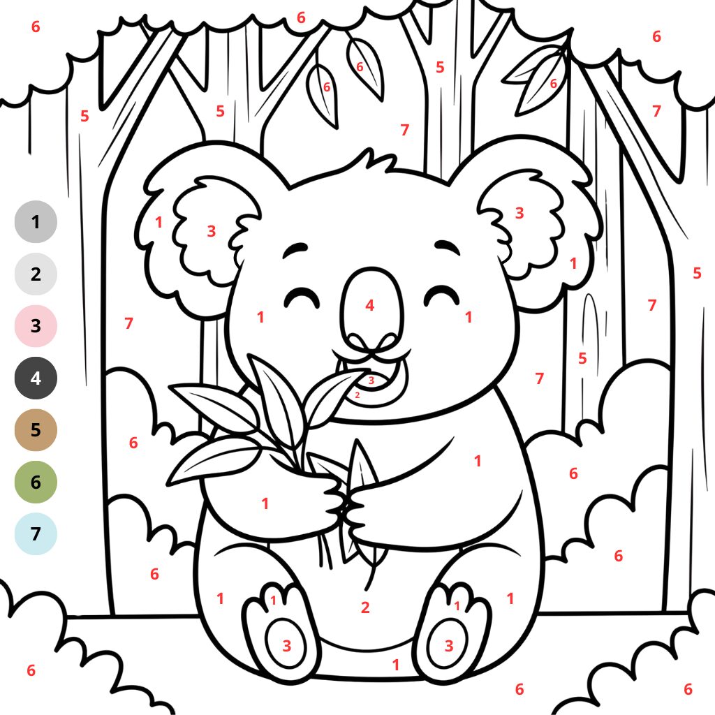 Coloriages de koala numérotés