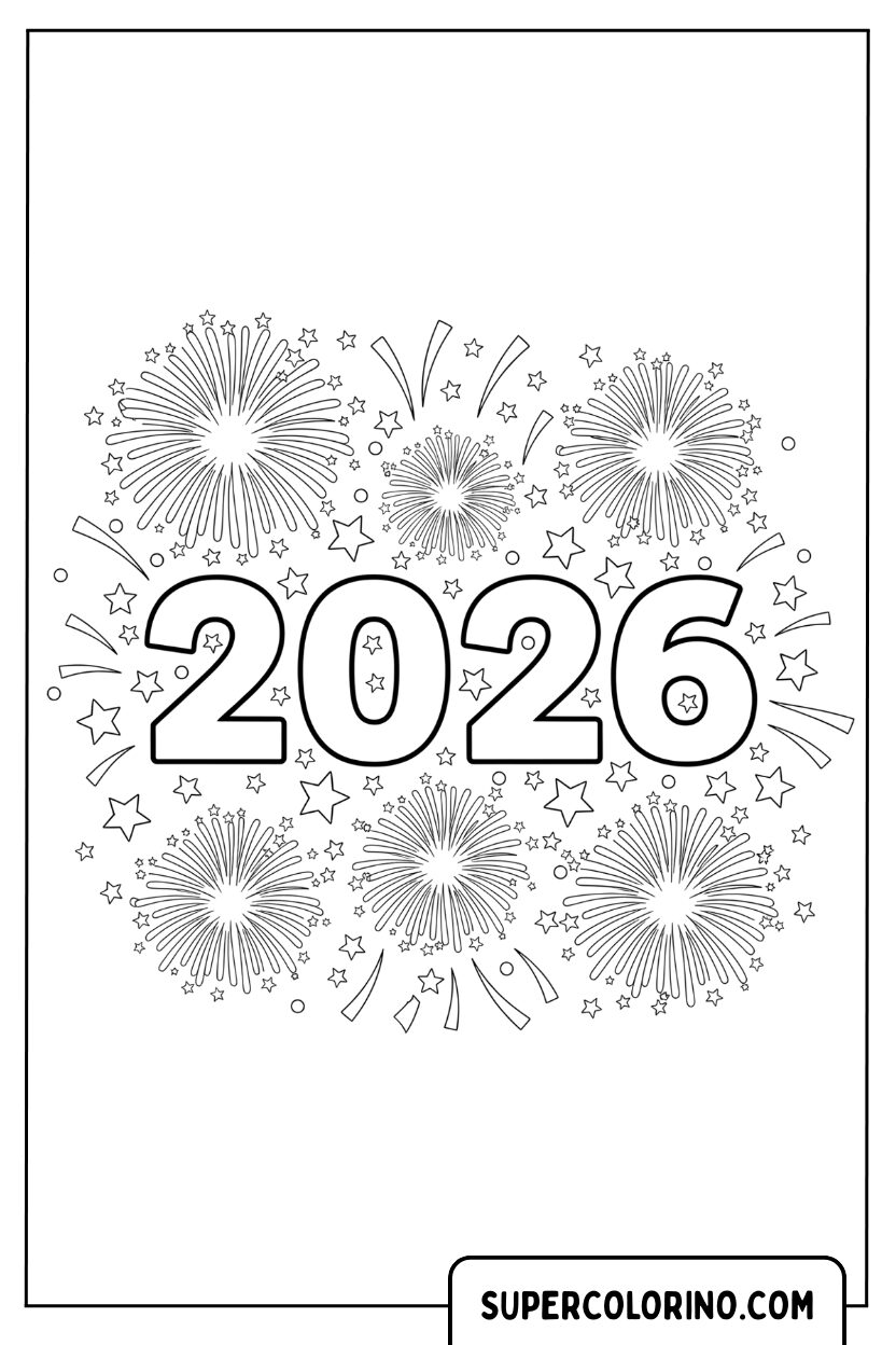 Malvorlagen von Feuerwerk mit der Aufschrift 2026