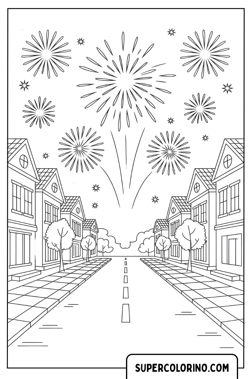 Malvorlagen von Feuerwerk entlang einer Stadtstraße