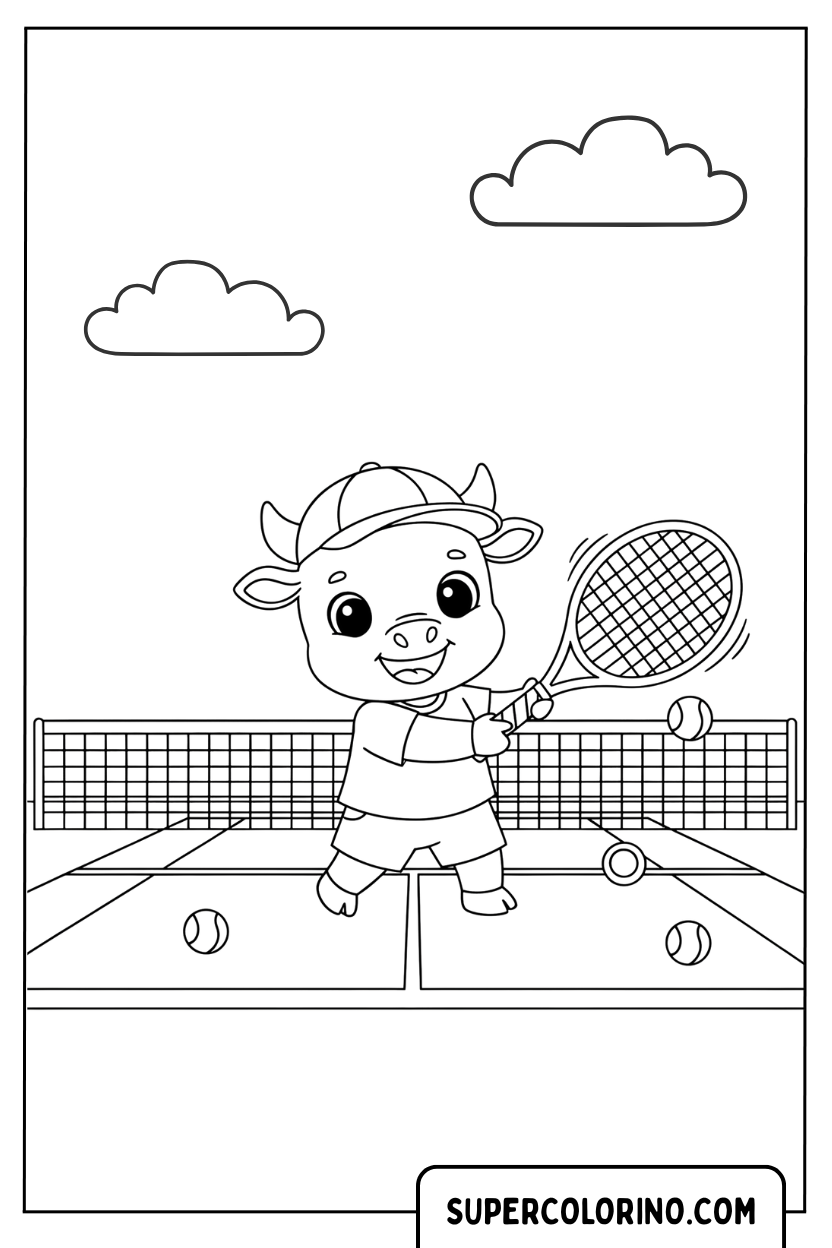 Malvorlage Kuh-Tennisspieler