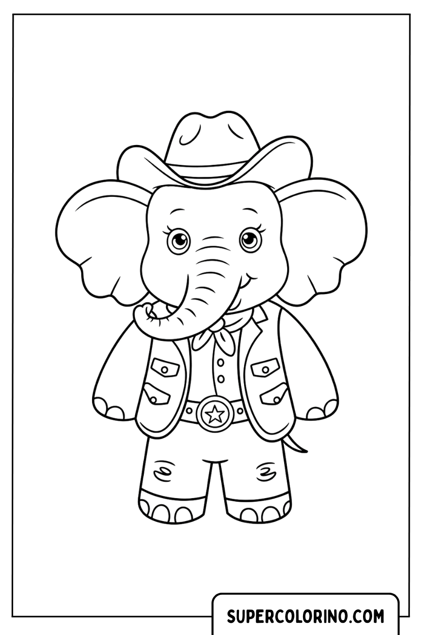 Malvorlage Cowboy-Elefant
