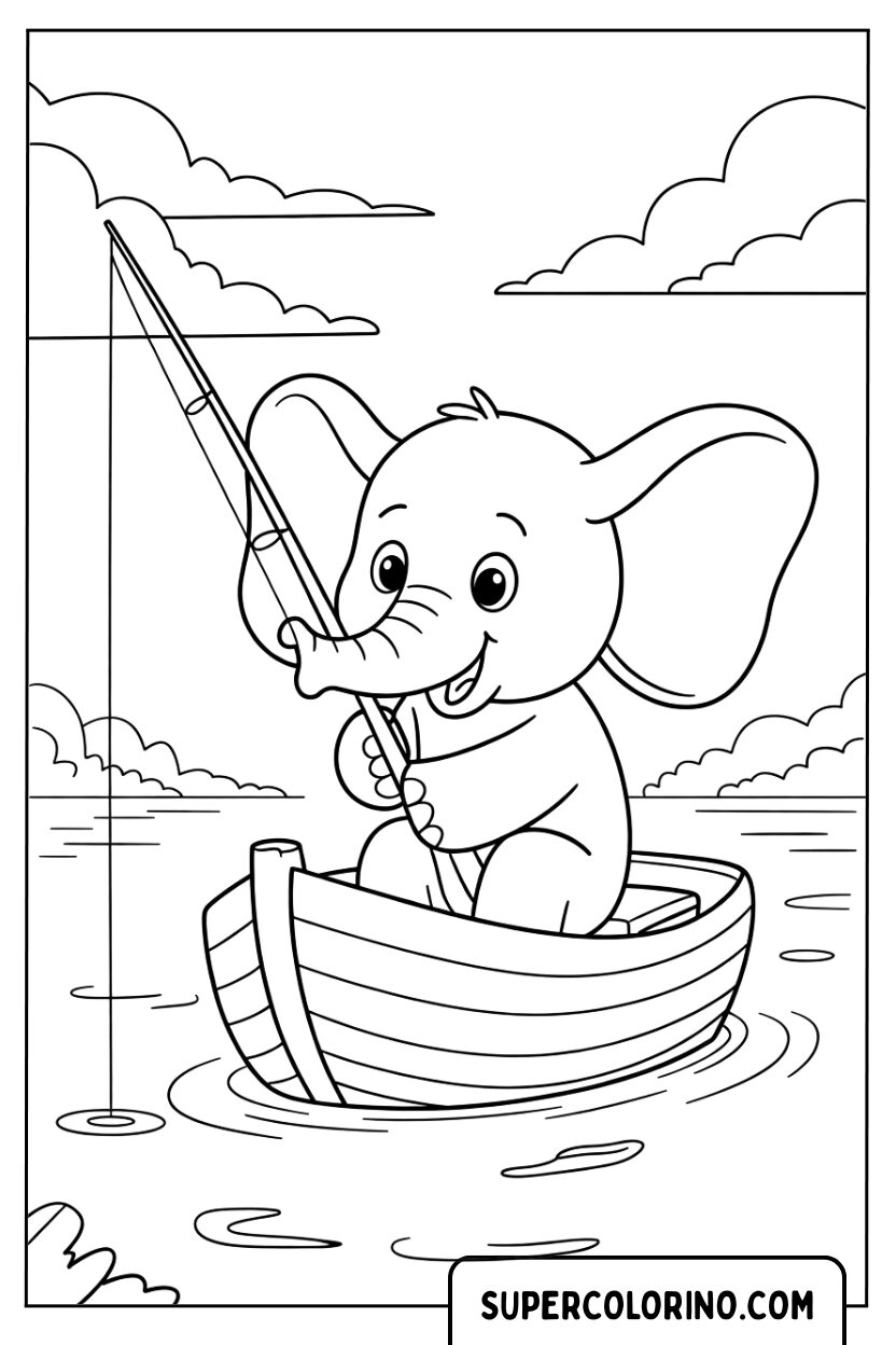 Malvorlage Kleiner Elefant angeln