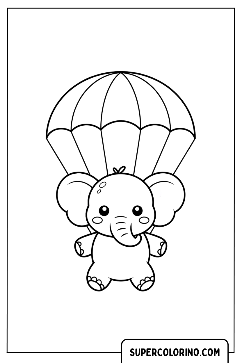 Malvorlage Elefantenbaby mit Fallschirm