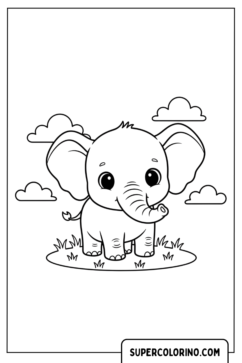 Malvorlage Elefantenbaby in der Natur