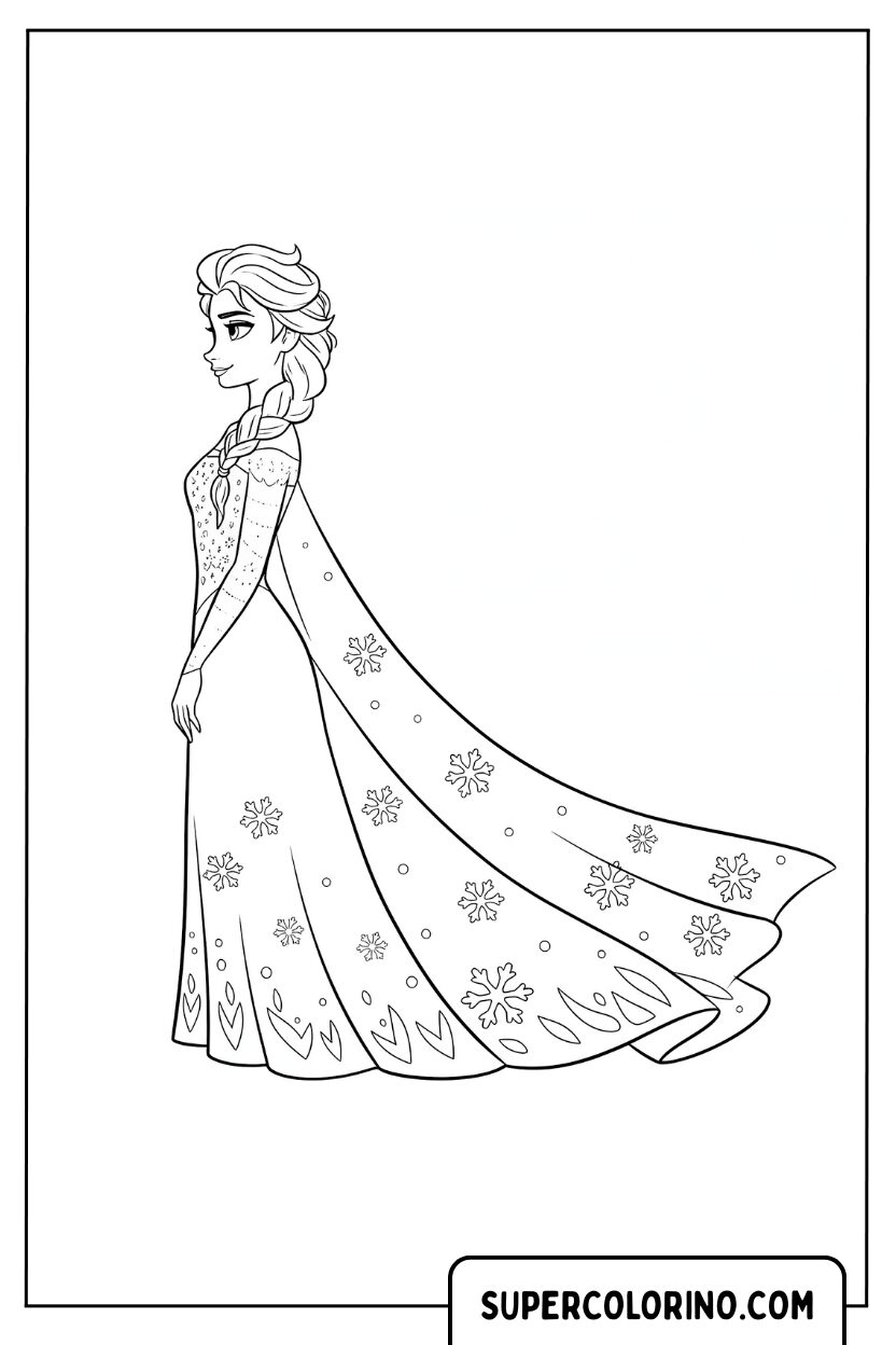 Malvorlage Elsa posiert elegant in einem langen Kleid