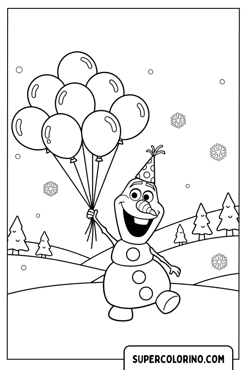 Malvorlage Olaf mit Luftballons