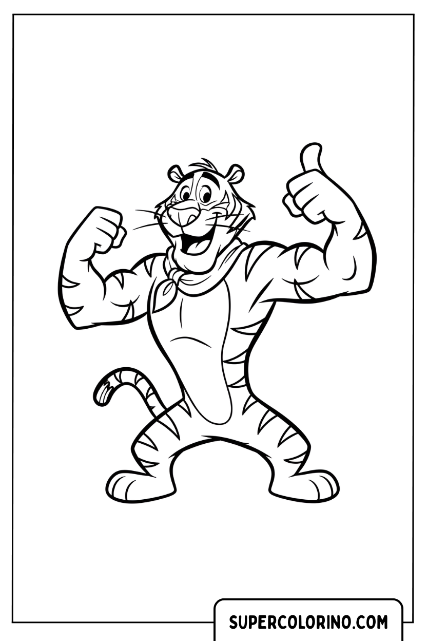 Malvorlage Tony der Tiger zeigt seine Muskeln