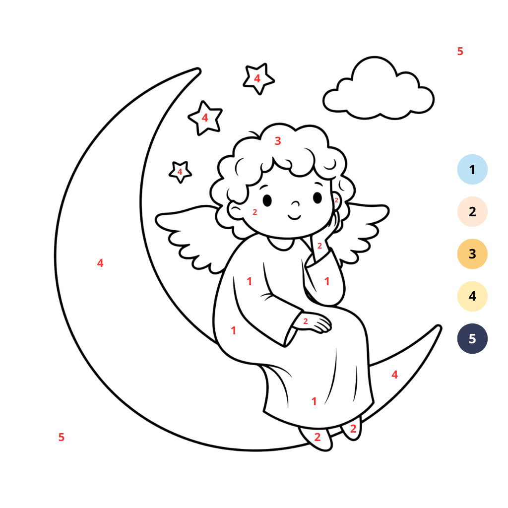 Disegno da colorare angeli con i numeri