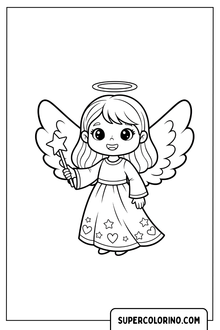 Disegno da colorare angelo bambino con stella
