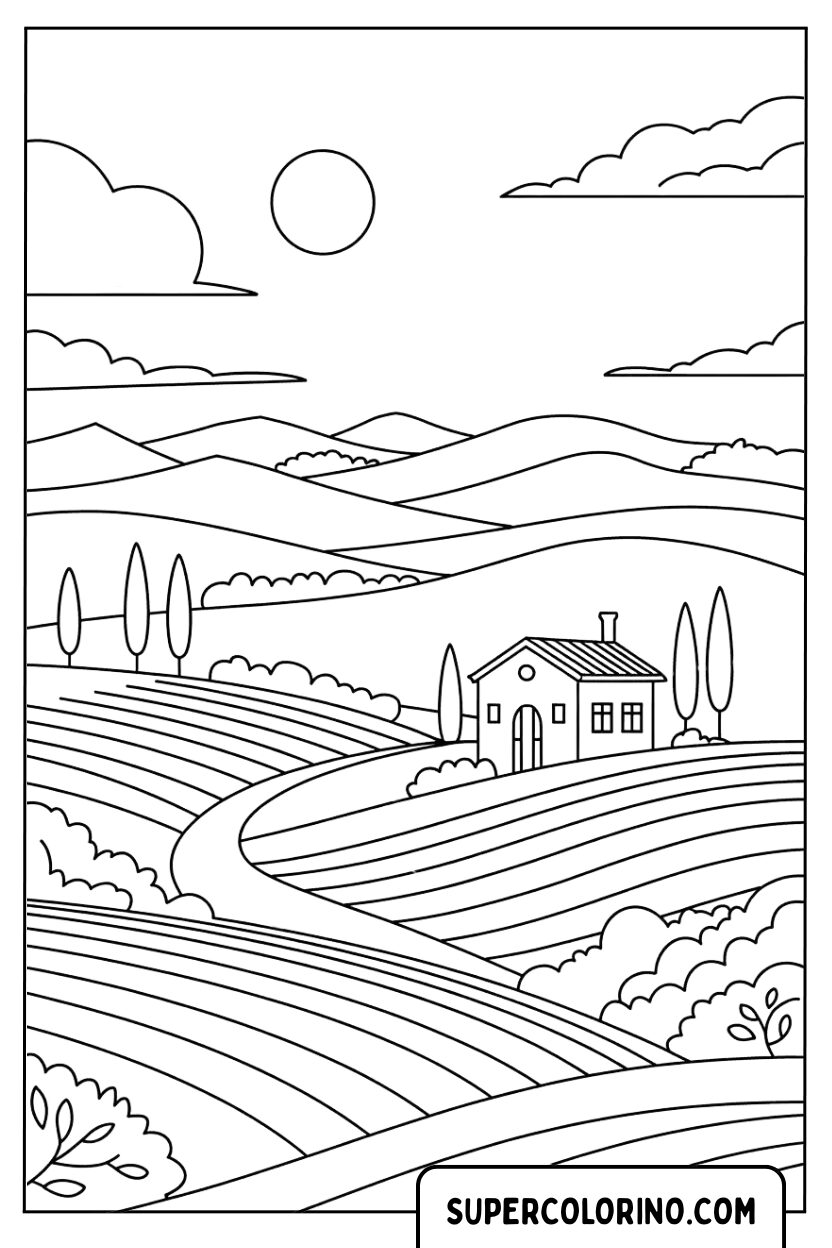 Malvorlage der Felder der italienischen Landschaft