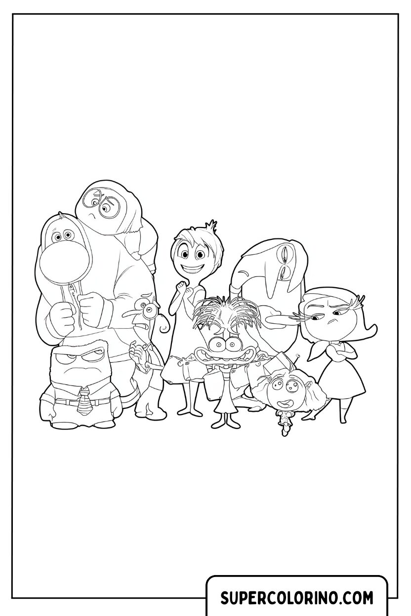 Malvorlage der kompletten Gruppe aus Inside Out 2