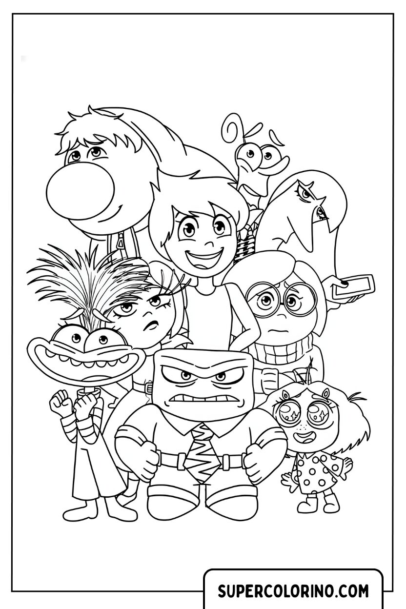 Malvorlage der Inside Out 2-Gruppe in einer lustigen Version