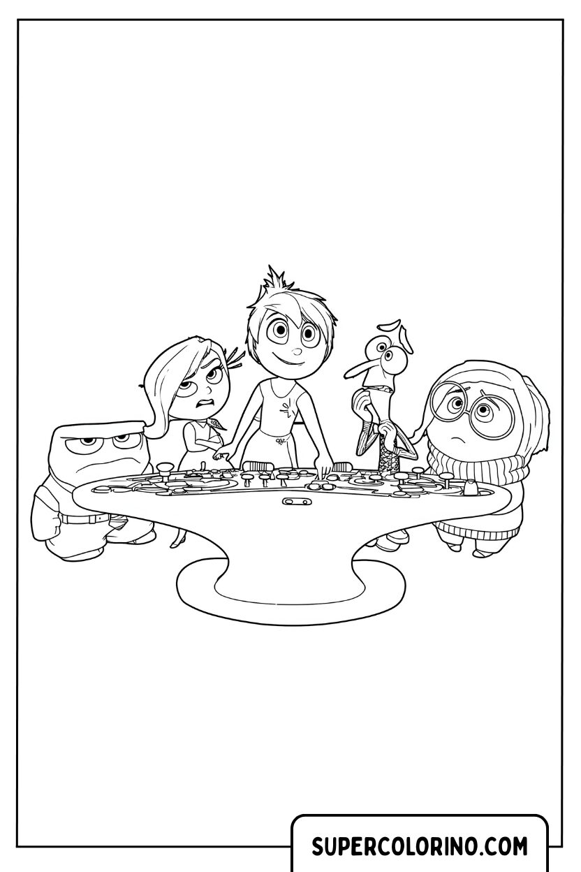 Malvorlage „Inside Out 2 Emotion Control Panel“.