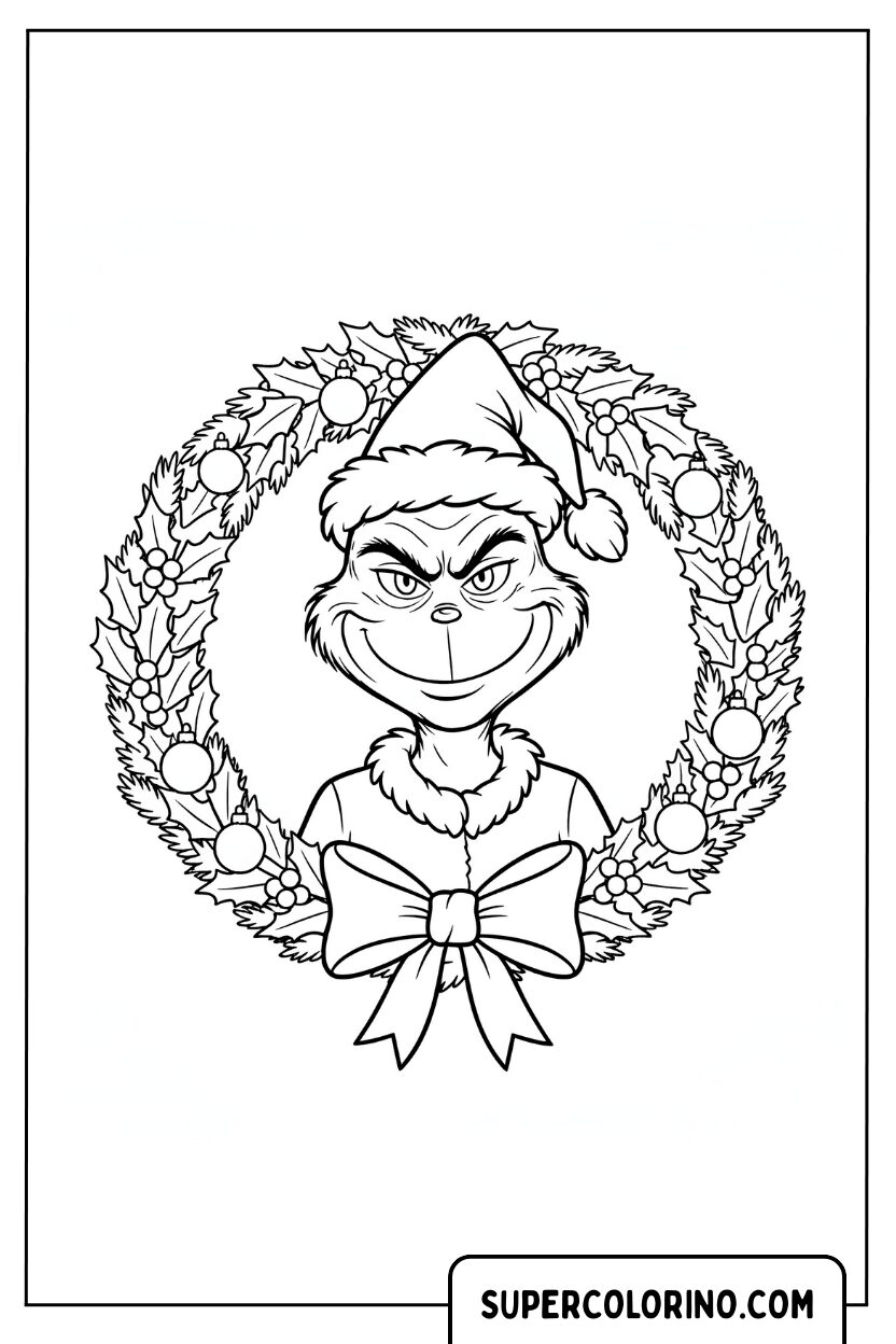 Malvorlage Weihnachtskranz mit dem Grinch