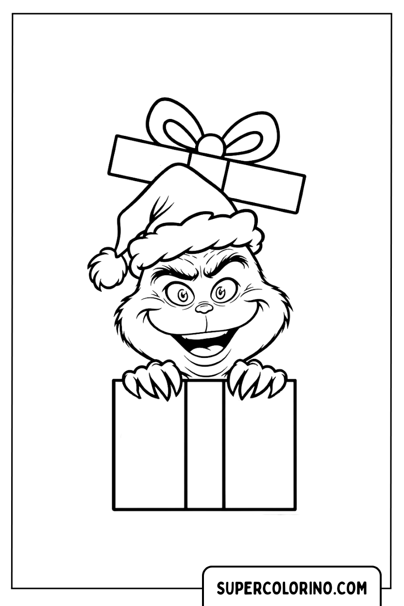 Malvorlage der Geschenkbox mit dem Grinch