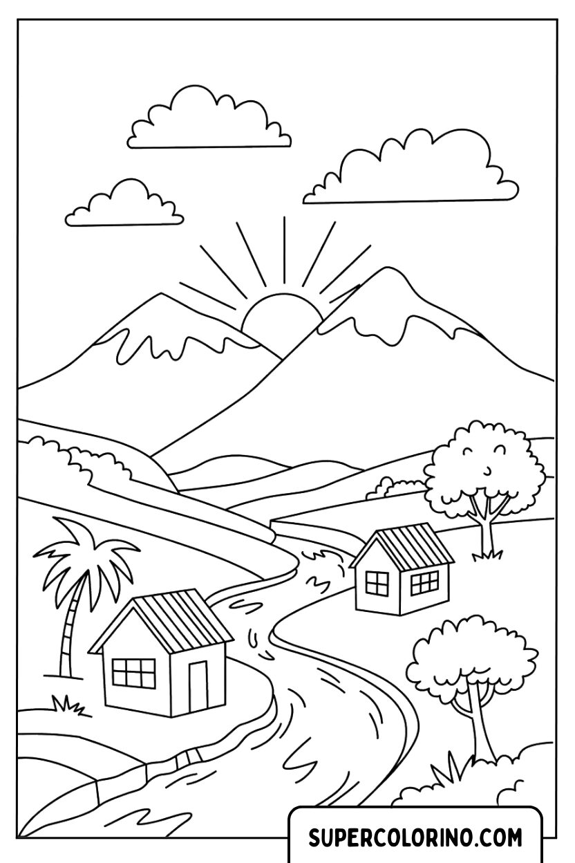 Malvorlage des Sonnenaufgangs in der italienischen Landschaft