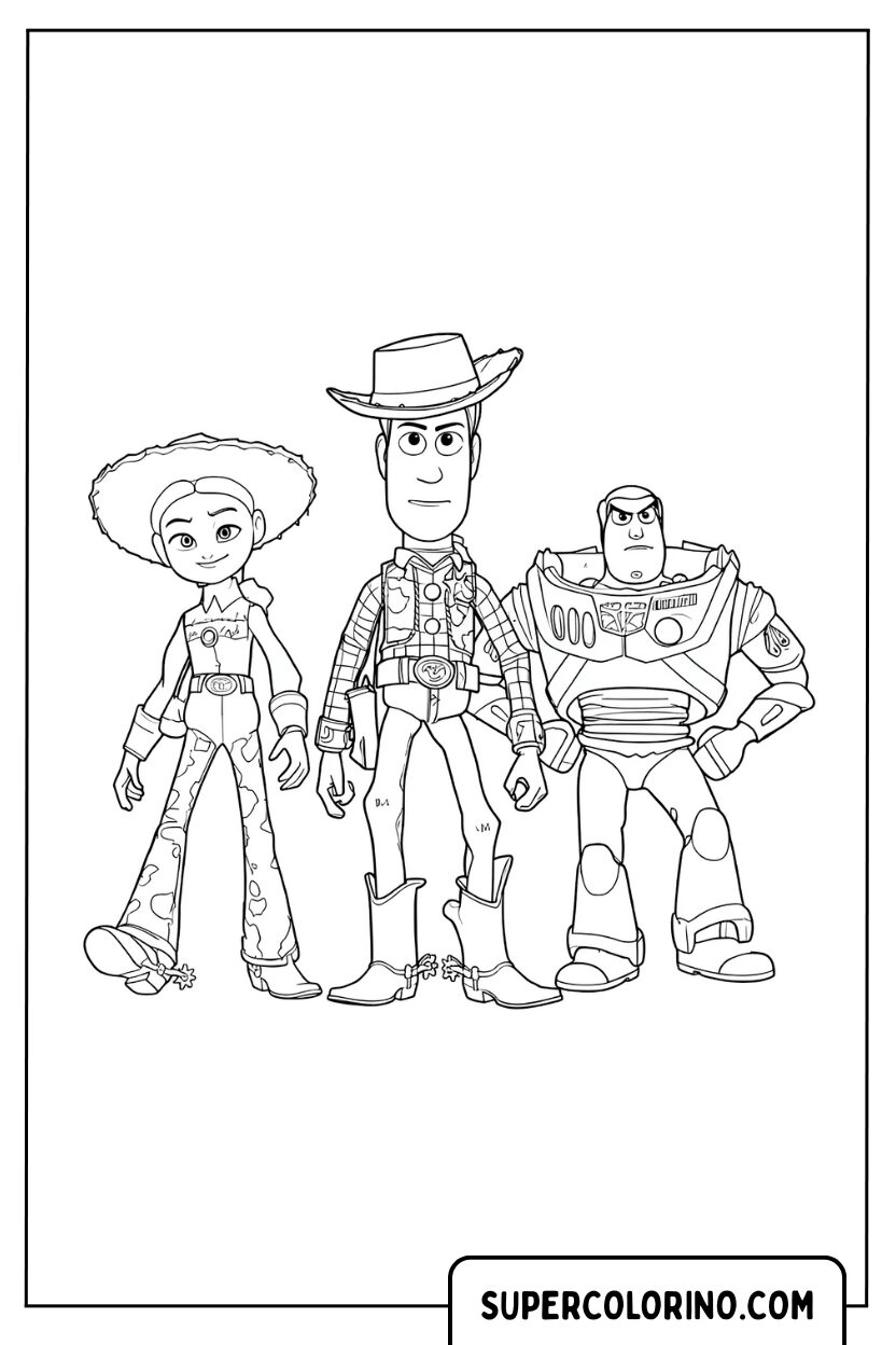 Malvorlage von Woody, Jessie und Buzz Lightyear