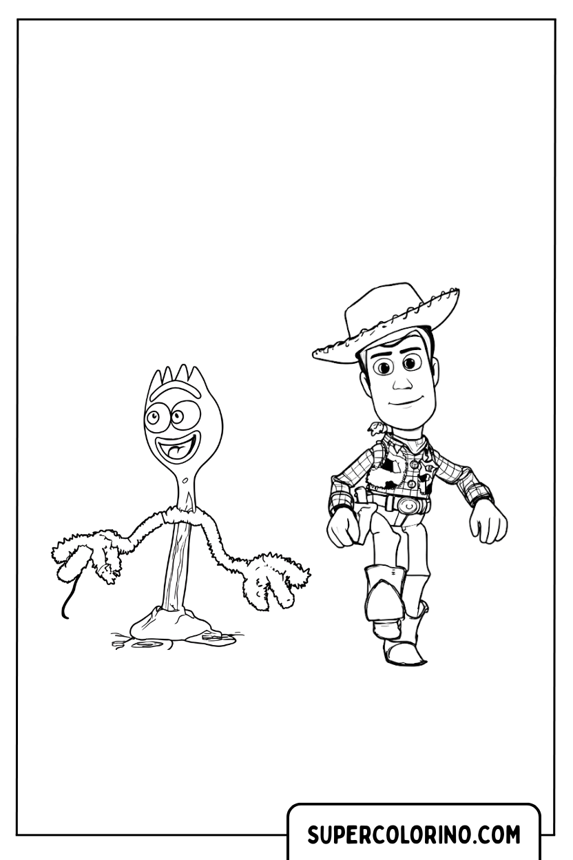 Malvorlage von Woody und Forky beim Laufen
