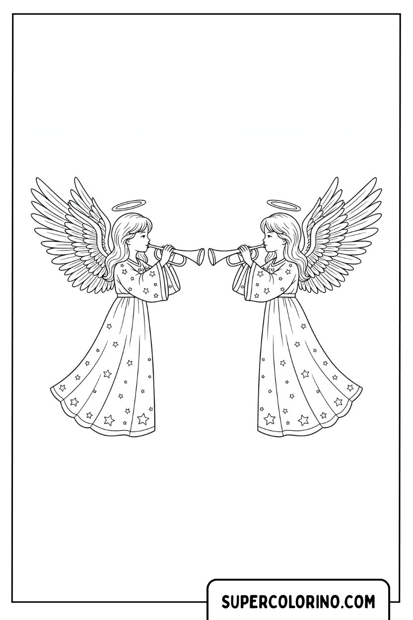 Disegno da colorare due angeli che suonano la tromba