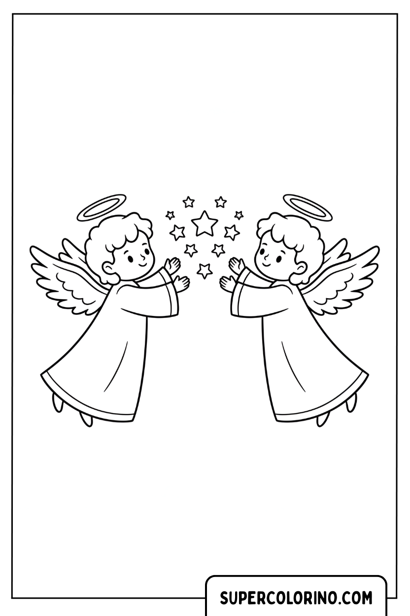 Disegno da colorare due angeli con stelle magiche