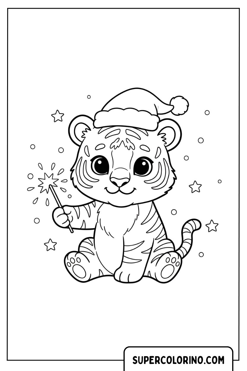 Malvorlage Weihnachtstiger mit Glitzer