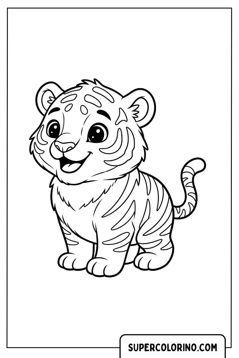 Malvorlage stehender Tiger lächelnd