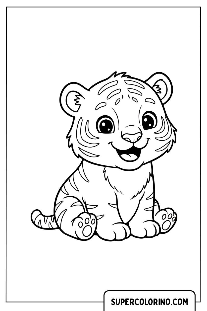 Malvorlage kleiner Tiger sitzt lächelnd