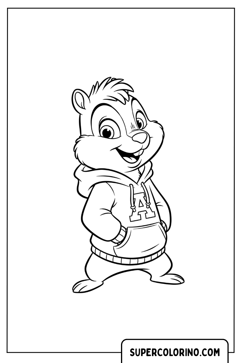 Coloriage Alvin l'écureuil avec un sweat-shirt