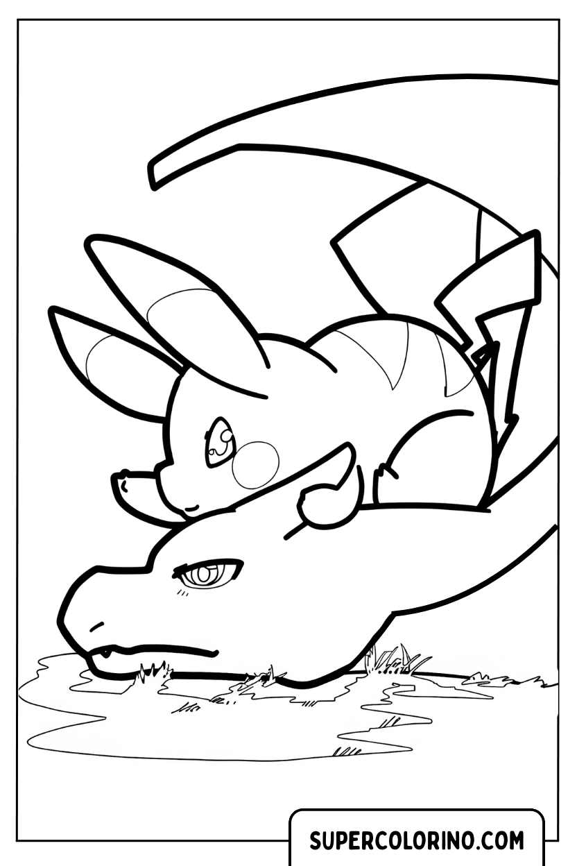 Tekening van Charizard en Pikachu