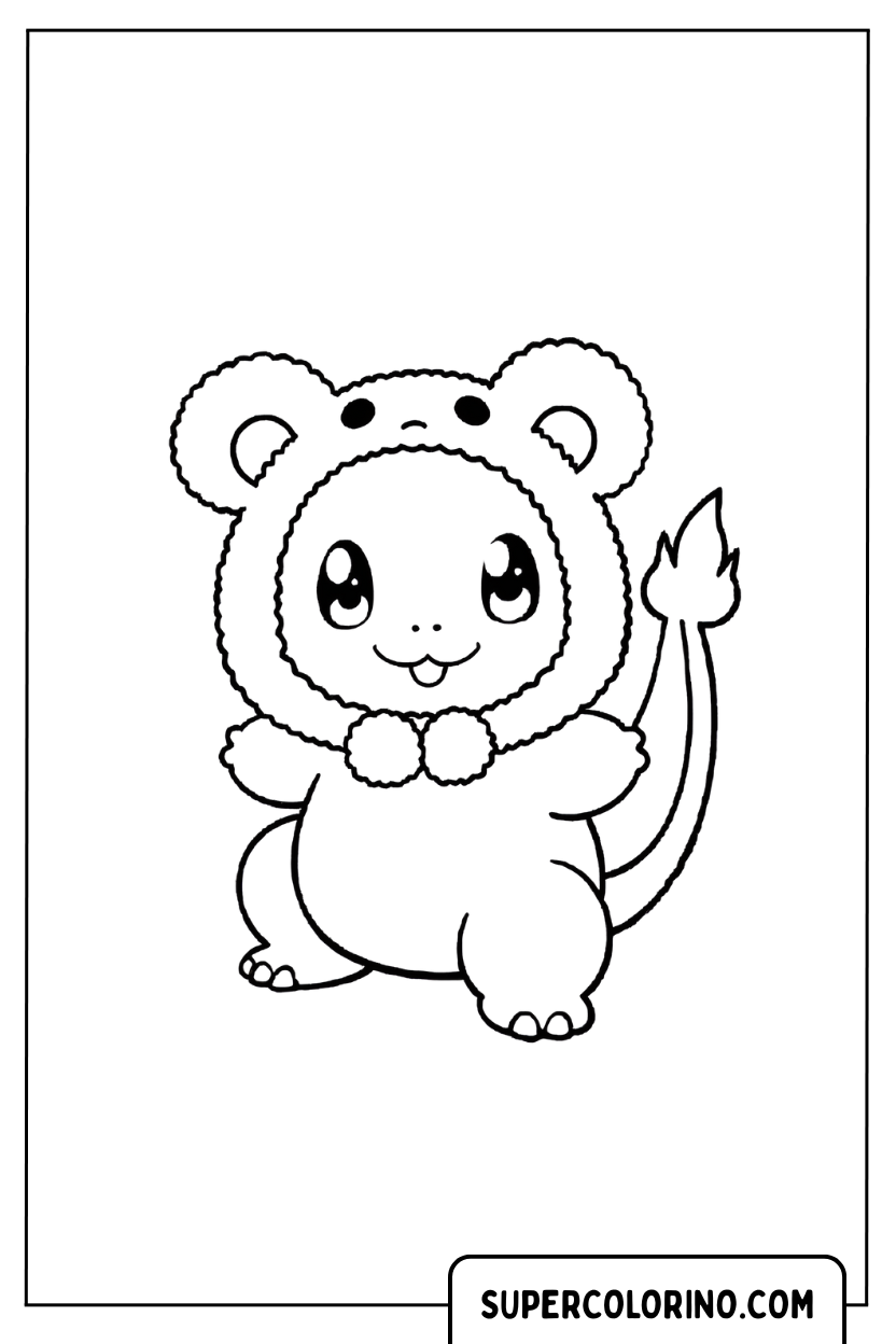 Tekening van Charmander vermomd als een schattig muisje