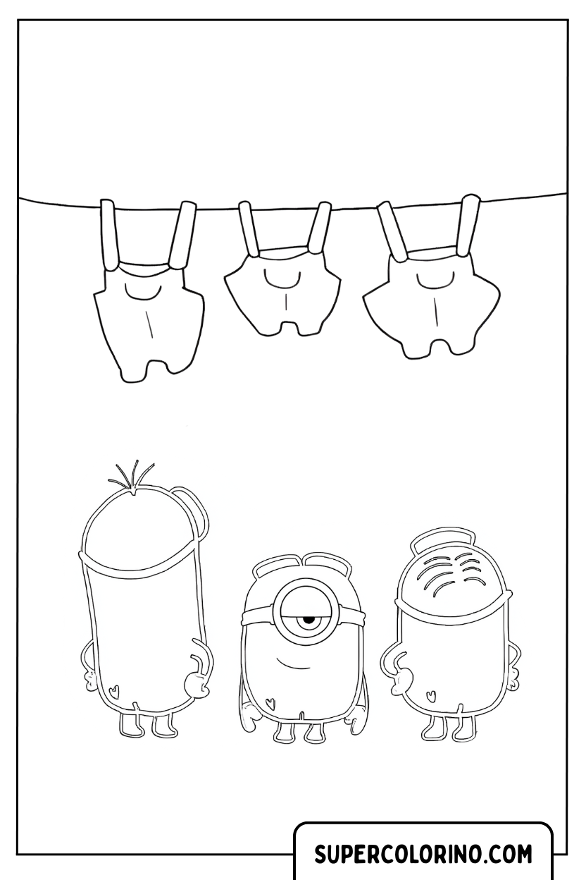 Disegno di Minion senza vestiti vicino al bucato da colorare