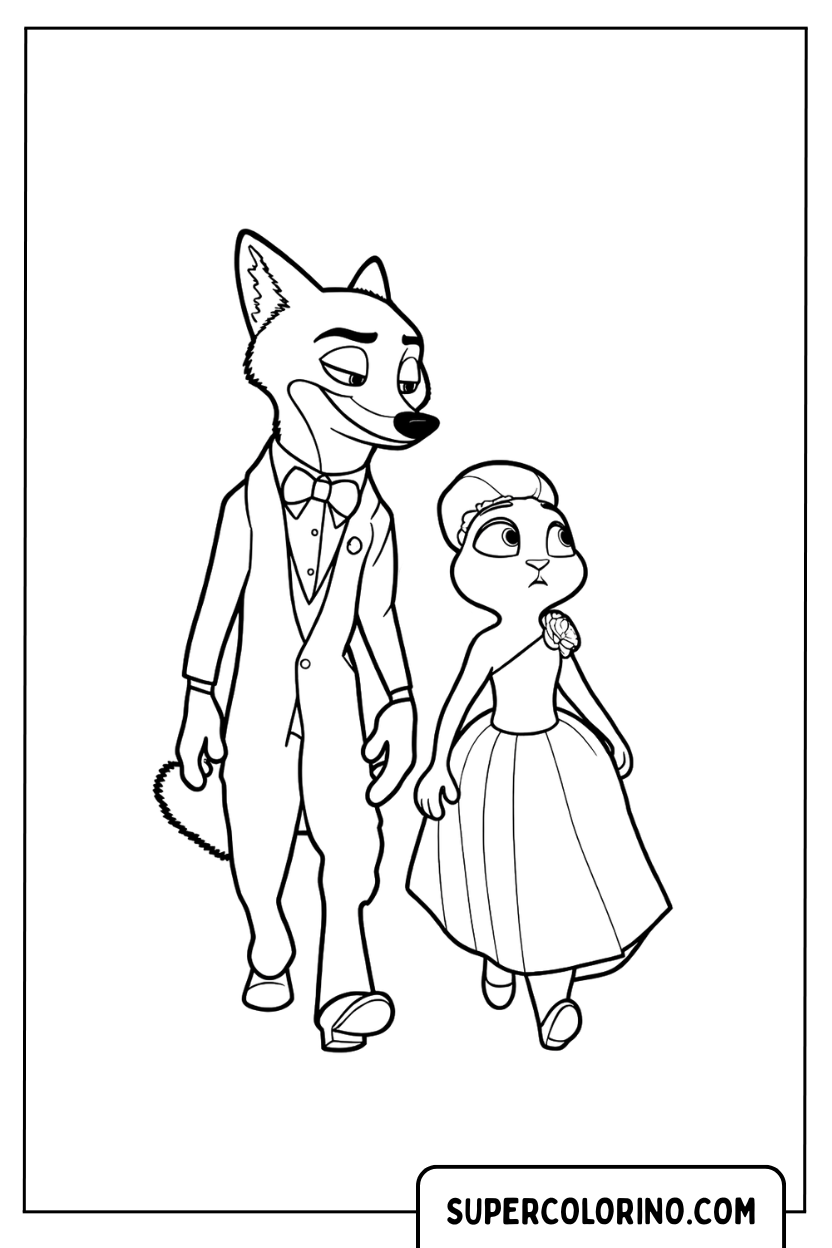 Coloriage Nick et Judy en vêtements élégants pour Colorier