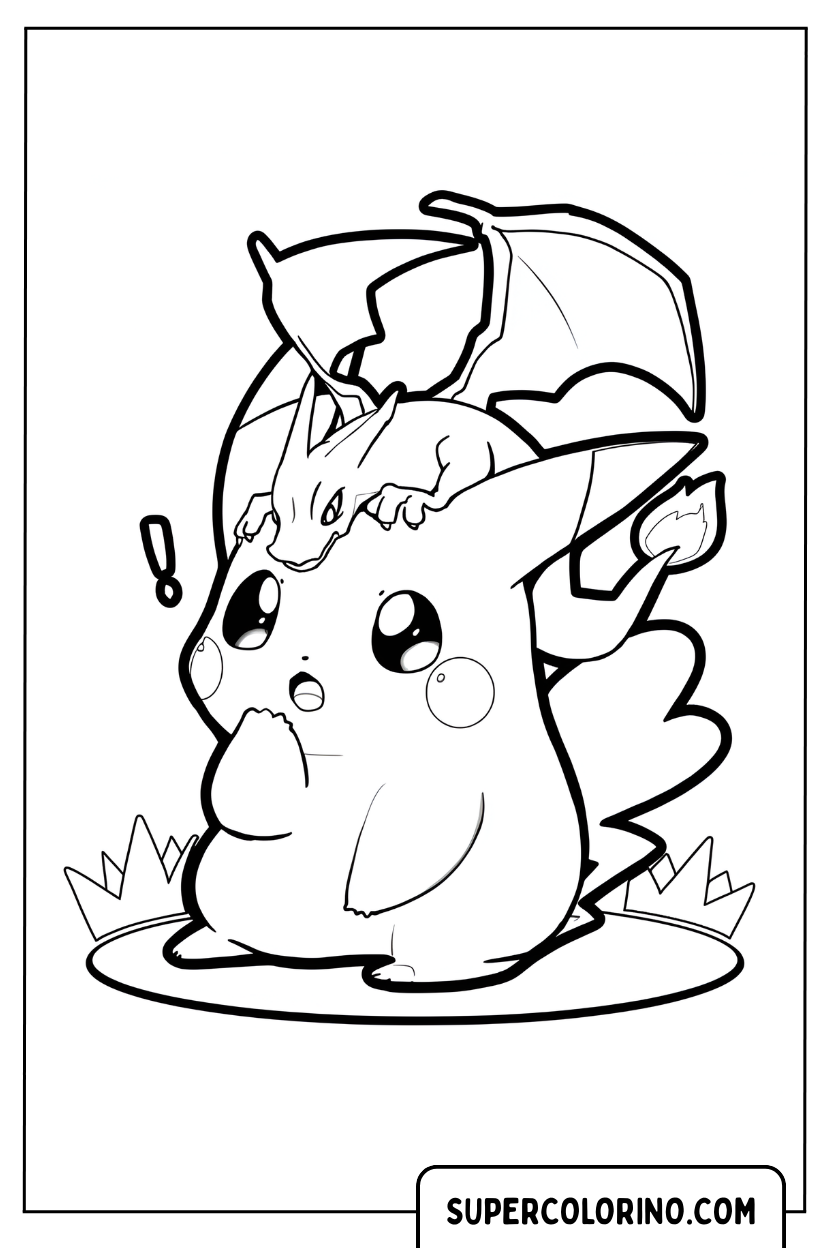 Tekening van Pikachu en Charizard