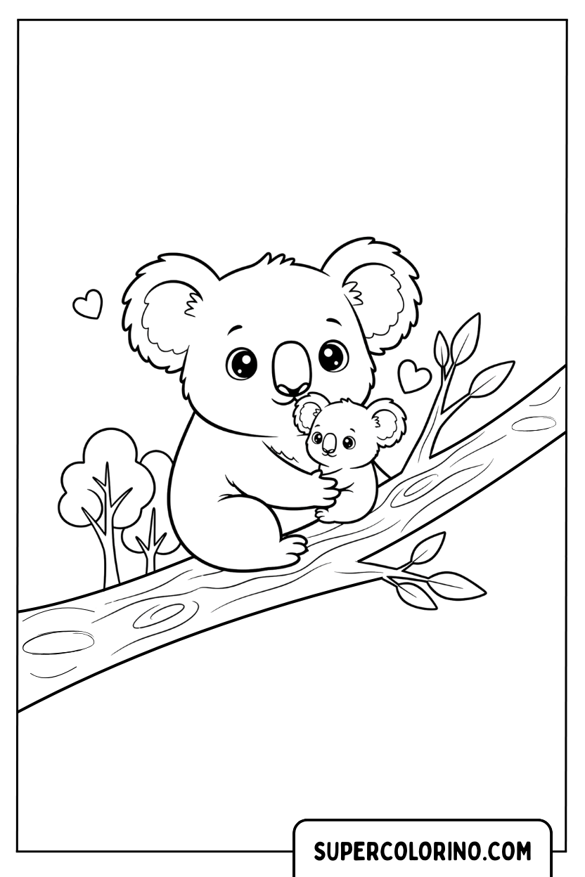 Coloriage d'une maman koala avec son bébé