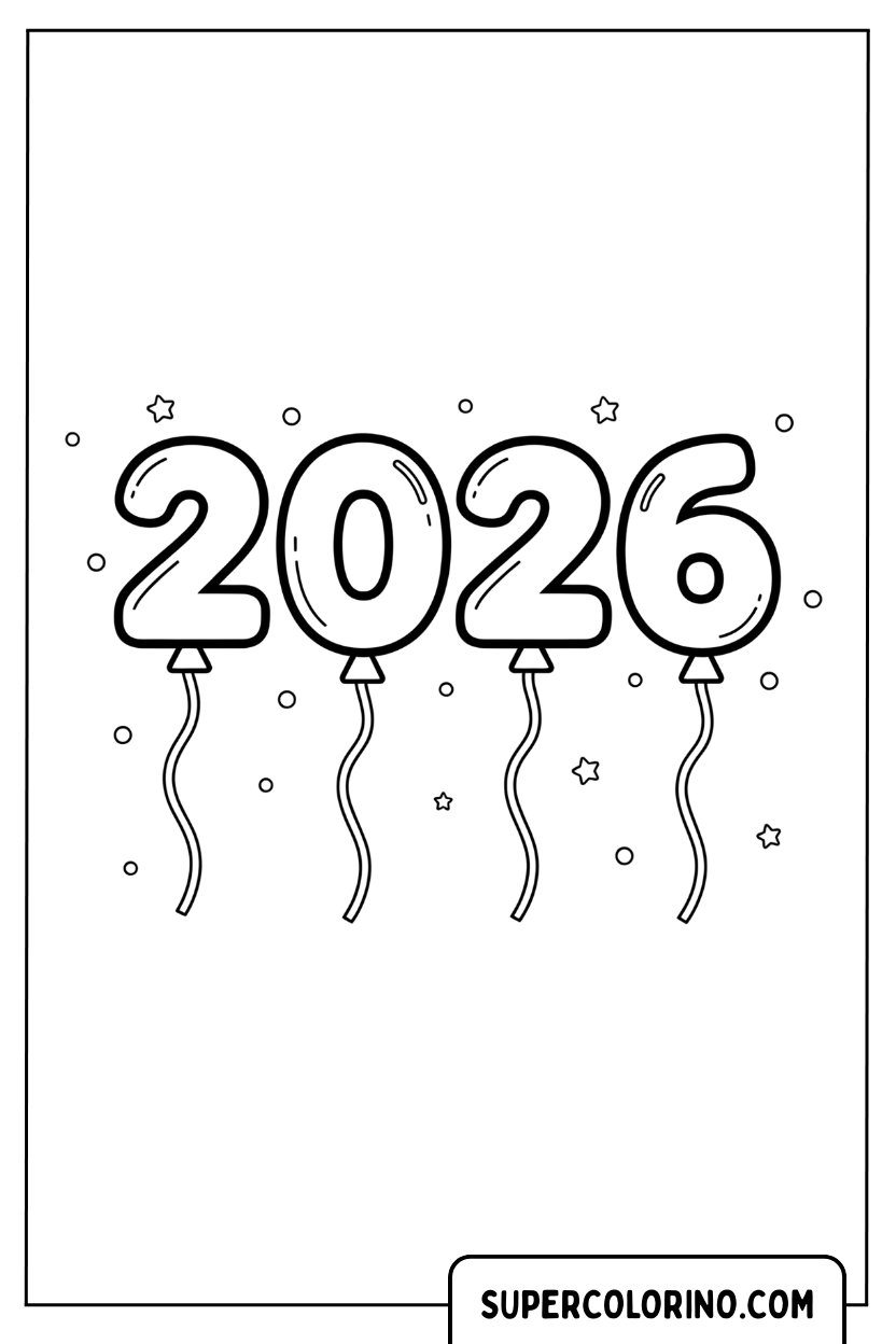 Malvorlage Zahlenballons mit Designo 2026