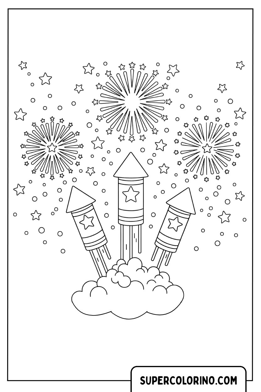 Malvorlage von Feuerwerk mit Sternendesign