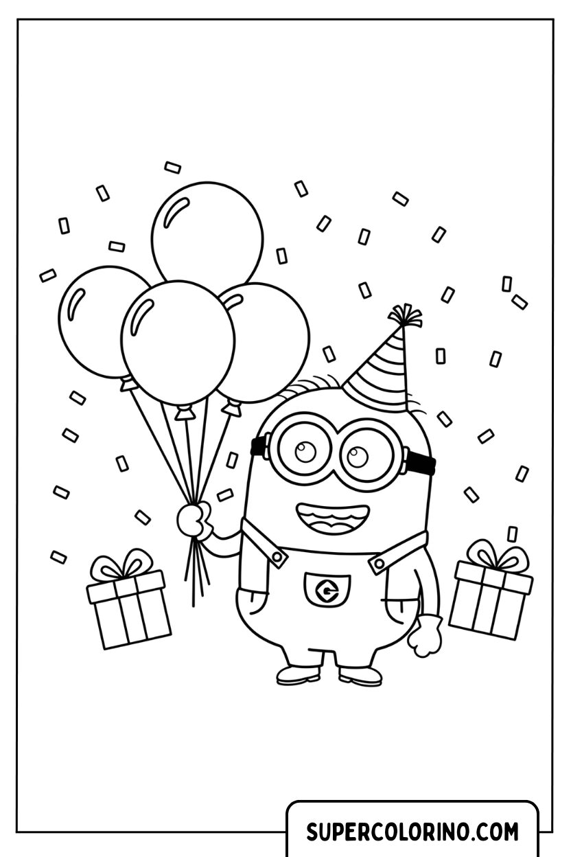 Disegno di un Minion alla festa di compleanno da colorare