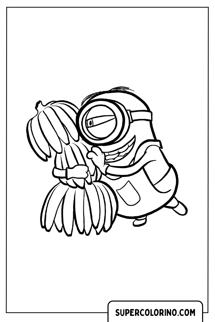 Disegno di un Minion che abbraccia delle banane da colorare