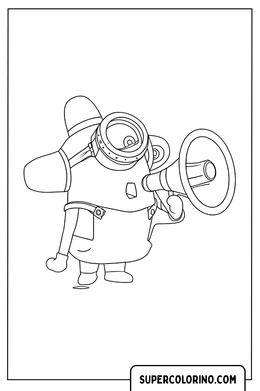 Disegno di un Minion con megafono da colorare