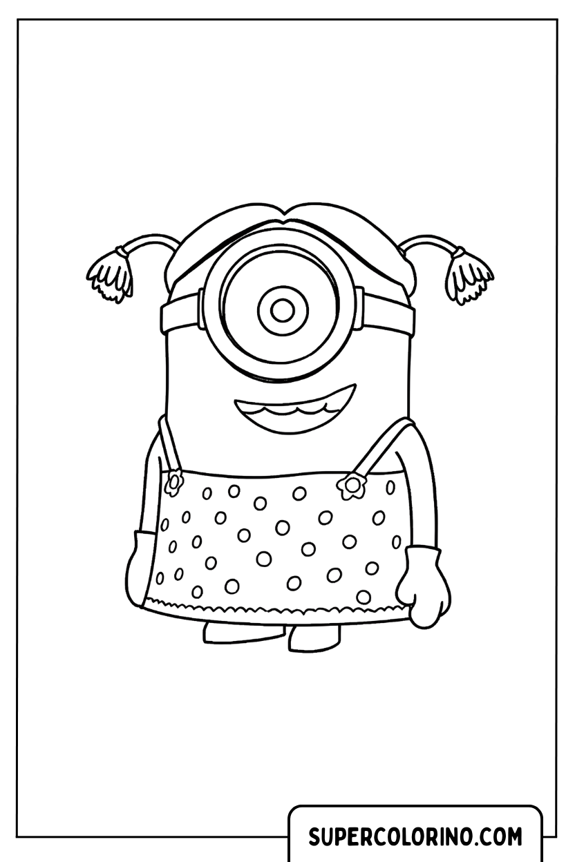 Disegno di un Minion con vestito a pois da colorare