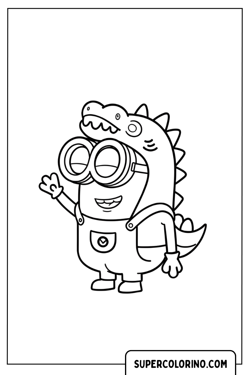 Disegno di un Minion in costume da dinosauro da colorare