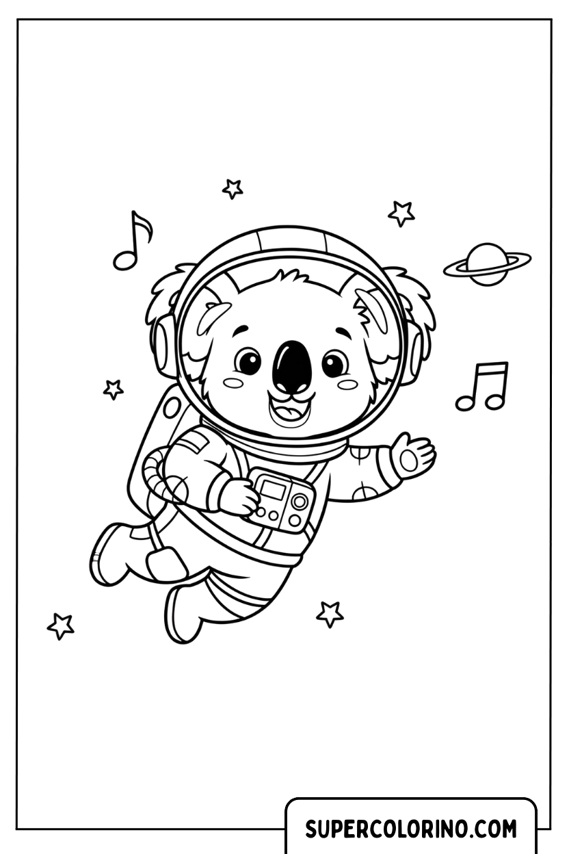 Coloriage d'un astronaute koala dans l'espace
